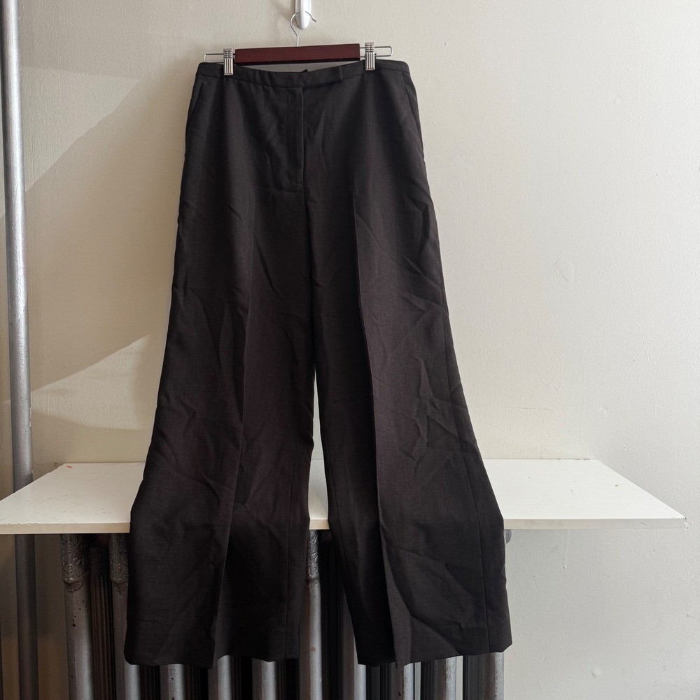 Ann Taylor Chocolate Brown 100% Wool Wide Leg Trousers Dress Pants Women's 12